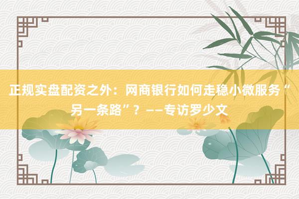 正规实盘配资之外：网商银行如何走稳小微服务“另一条路”？——专访罗少文