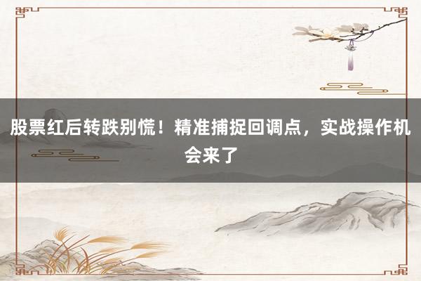 股票红后转跌别慌！精准捕捉回调点，实战操作机会来了