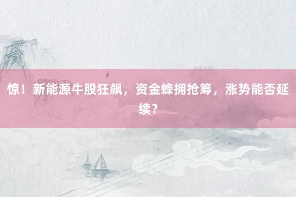 惊！新能源牛股狂飙，资金蜂拥抢筹，涨势能否延续？