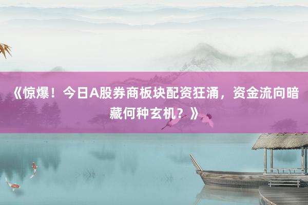 《惊爆！今日A股券商板块配资狂涌，资金流向暗藏何种玄机？》