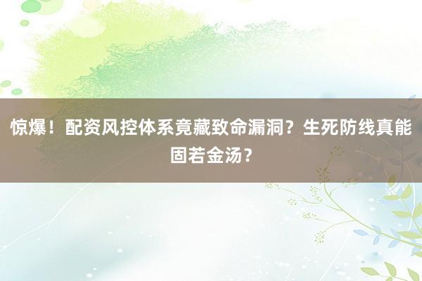 惊爆！配资风控体系竟藏致命漏洞？生死防线真能固若金汤？