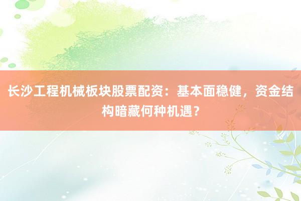 长沙工程机械板块股票配资：基本面稳健，资金结构暗藏何种机遇？