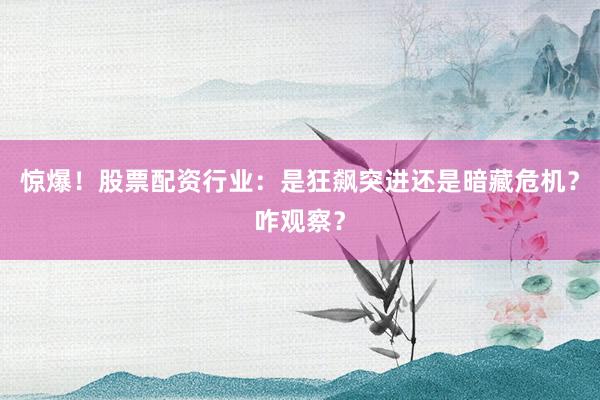 惊爆!股票配资行业:是狂飙突进还是暗藏危机?咋观察?