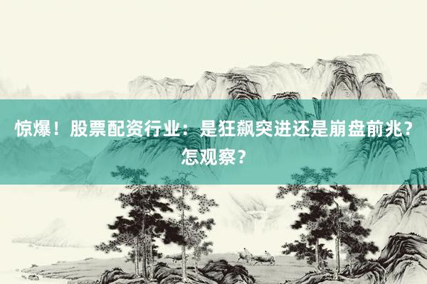 惊爆！股票配资行业：是狂飙突进还是崩盘前兆？怎观察？