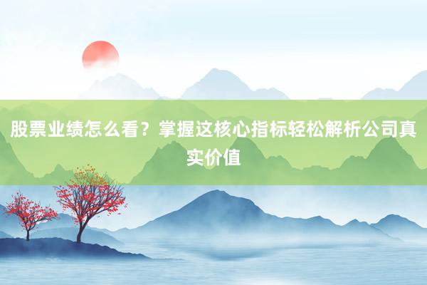 股票业绩怎么看？掌握这核心指标轻松解析公司真实价值
