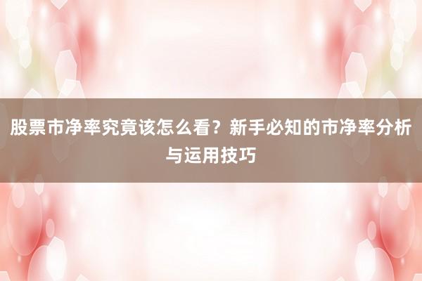 股票市净率究竟该怎么看？新手必知的市净率分析与运用技巧